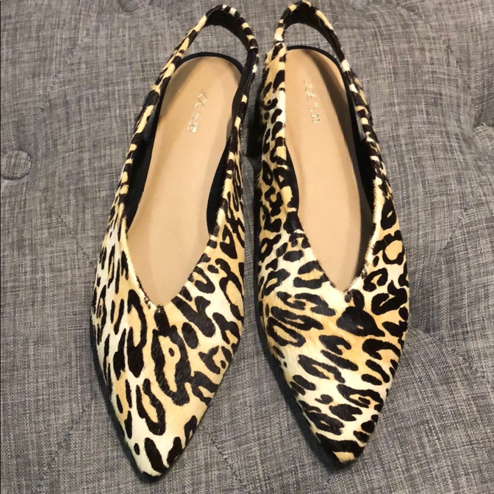 Joe's Violet Calf Hair Slingback Leopard Pointy Toe Flat sandals size 7.5